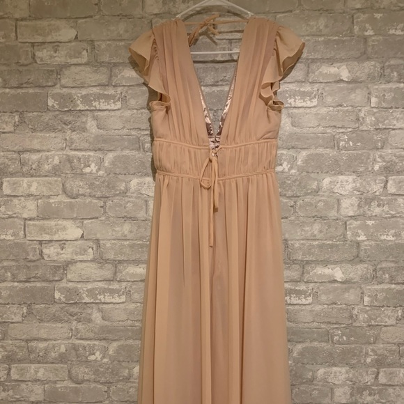 Lulus I’m All Yours Blush Ruffle Light Pale Pink Bridesmaid Dress Maxi V-Neck S - Picture 6 of 11